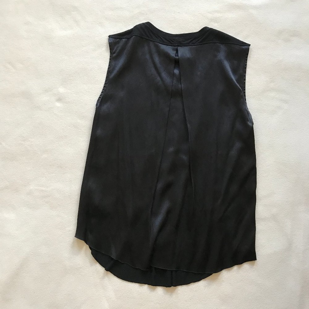 Raquel Allegra Black Silk Tunic Top Sleeveless Pleated Raw Hem Size 1 Small - Picture 3 of 12